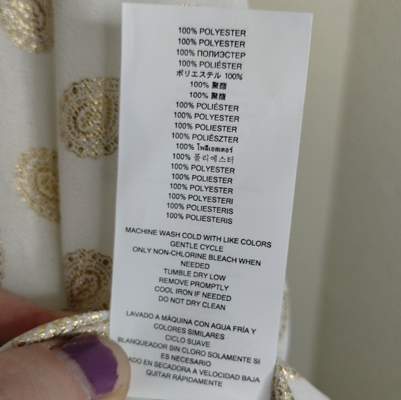 Michael Michael Kors Sheer Side Tie White Top with Gold Leaf Print Size 1X - Picture 8 of 8